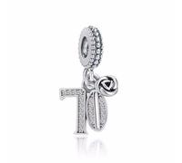 MariaFonte Pendentif 70 ans compatibles avec toutes les marques charm pour anniversaire perles originales et charmantes en argent 925 perle porte-bonheur pour maman cœur famille Noël femme