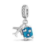 MariaFonte Pendentif Voyage Compatible Toutes Les Marques Monde Globe Avion Valise Passeport Charm Argentée Breloque Bead