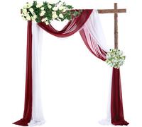 Mariage arc drapé en mousseline de soie 2,3 pieds (environ 0,7 m) * 18 pieds (5,49 m) Chemin de table en mousseline de soie pour la cérémonie et la réception de décoration de coulisses, 2 pièces (blan