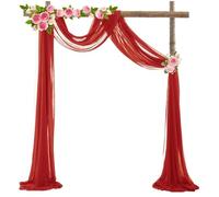 Mariage Arche Tenture,Tulle DéCoration Rideau en tissu Organza mousseline de soie for arc mariage, 5M, drapage d'arrière-plan for scène, décoration suspendue for cérémonie et réception(Red2)