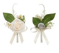 Mariage Boutonnière Boutonnière en soie Rose Corsage Fleur artificielle Broches Garçon d'honneur Demoiselle Marié Mariée Élégant Mariage Bal Fête Accessoires(White)