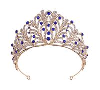 Mariage Crown Crystal Crown Retro Crown Righestone Baroque Crowe Crown Tiara Party Bridal Hair Accessoires (Couleur: Gold Rose, Taille: Couronne) (Couronne en bleu doré)