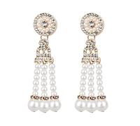 Mariage de la mariée bal de promo fête bandeau en cristal feuille élastique corde à cheveux perle Tassel pendentif boucles d'oreilles faux accessoires de bal de promo(Boucles d'oreilles en or)
