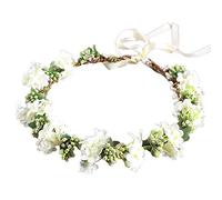 Mariage Nuptiale Fleur Couronne, Coiffe de Guirlande, Bandeau Floral de mariage, avec Ruban Réglable, pour la Fête, de Cérémonie de Mariage, Frais et Beau (Vert)