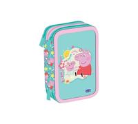 Maricart | Trousse à trois compartiments pour enfant ou fille d'école primaire, trousse complète de 44 pièces à trois fermetures éclair avec porte-stylo, Peppa Pig - Rose, 12 x 6 x 19,5 cm, Trousse
