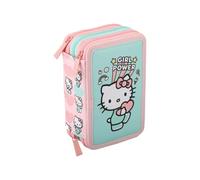 Maricart | Trousse à trois compartiments pour enfant ou fille d'école primaire, trousse complète de 44 pièces à trois fermetures éclair avec porte-stylo, Hello Kitty, Trousse d'école