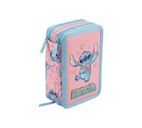 Maricart | Trousse à trois compartiments pour enfant ou fille d'école primaire, trousse complète de 44 pièces à trois fermetures éclair avec porte-stylo, Stitch - 2026, Trousse d'école