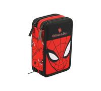 Maricart | Trousse à trois compartiments pour enfant ou fille d'école primaire, trousse complète de 44 pièces à trois fermetures éclair avec porte-stylo, Spiderman - 2026, 12 x 6 x 19,5 cm, Trousse