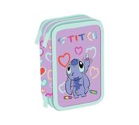 Maricart | Trousse à trois compartiments pour enfant ou fille d'école primaire, trousse complète de 44 pièces à trois fermetures éclair avec porte-stylo, Stitch, Trousse à 3 fermetures éclair - 44