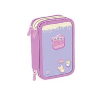 Maricart | Trousse à trois compartiments pour enfant ou fille d'école primaire, trousse complète de 44 pièces à trois fermetures éclair avec porte-stylo, Milk Candy Pop, 12 x 6 x 19,5 cm, Trousse