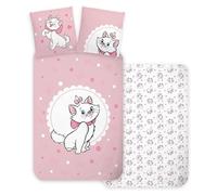 Marie Aristochats Parure Lit 3 Pièces 140x200 + Taie 65x65 + Drap Housse | Housse de couette + drap-housse | Coton naturel respirant | Disney officiel | Fille | Idée cadeau | Lavable en machine