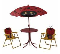 Marie Enfants 4 Pièces Acier Rouge Polyester Vert Chaises Table Parasol Neuf