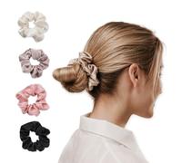 Marie Madeleine Beauty Lot de 4 grands chouchous en tissu satiné, élastiques à cheveux pour femme, accessoires de cheveux pour filles, srunchies en satin crème, rose, beige et noir (A)