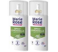 MARIE ROSE - Spray Citronnelle Huiles Essentielles - 100mL - Effet rafraichissant - Odeur Parfumée Huile Essentielle de Citronnelle - Fabriqué en France (Lot de 2)