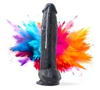marielove Gode XXL noir 32 cm avec testicules - Gode géant avec ventouse et veines - Gode réaliste souple - Grand gode pour femmes et hommes - Gode noir TPE - Mega gode anal vaginal - 5,8 cm de