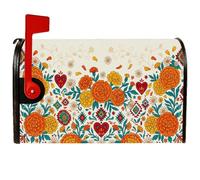 Marigold Art Floral Day of The Dead Couverture magnétique pour boîte aux | Housse de boîte aux lettres avec motif cœur - Style artistique - Motif floral vif