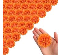 Marigold Artificiel têtes de Fleurs Halloween Silk Marigold Fleurs têtes en Vrac Muti-Couche Bricolage Couronne Fausse Fleurs Marigold Orange tête 60pcs 1,97 Pouce