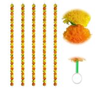 Marigold Flowers 5pcs Marigold Garland 5ft Artificiel Halloween Marigold Flowers Day of the Dead Decorations Marigold Garland for Diwali Festival Halloween Indian Weddings Decor, Orange & Y