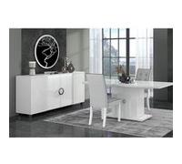 MARIKA - Buffet 4P avec Leds + Table Allongeable 160-200cm - Altobuy Blanc