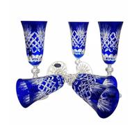 MaRika Ensemble de verres à champagne en cristal bleu cobalt 150ml, fait main - Lot de 6, parfait pour le vin mousseux et le champagne, cadeau élégant pour les occasions spéciales