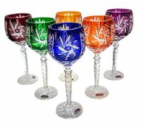 MaRika Lot de 6 verres à vin en cristal, 280 ml, multicolores, faits à la main, parfaits pour le vin rouge et le vin blanc, idée cadeau