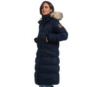 MARIKOO B890 Parka longue d'hiver chaude matelassée avec capuche pour femme, bleu marine, S