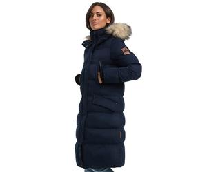 MARIKOO B890 Parka longue d'hiver chaude matelassée avec capuche pour femme, bleu marine, S