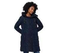 Marikoo B978 Veste d'hiver longue pour femme avec doublure en fausse fourrure et rembourrage matelassé, bleu marine, M