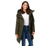 MARIKOO B987 Veste d'hiver matelassée pour femme - Longue et chaude - Avec capuche, Vert olive foncé, M