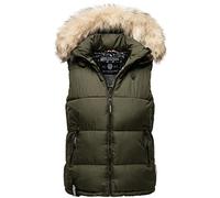 MARIKOO Gilet d'hiver matelassé pour femme avec capuche et col en fourrure B896