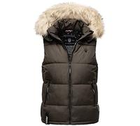 MARIKOO Gilet d'hiver matelassé pour femme avec capuche et col en fourrure B896
