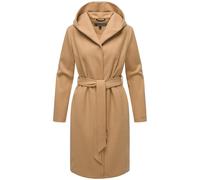 MARIKOO Kailii Manteau de transition long pour femme - Trench léger aspect laine avec ceinture et capuche - 16 XS à 3XL, camel, 3XL