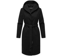 MARIKOO Kailii Manteau de transition long pour femme - Trench léger aspect laine avec ceinture et capuche - 16 XS à 3XL, Noir , L