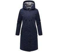 MARIKOO Ledalaa Veste longue mi-saison pour femme avec col en maille côtelée amovible et grande capuche 16 S-3XL, bleu marine, XL