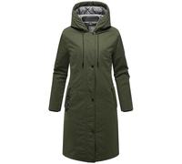 MARIKOO Ledalaa Veste longue mi-saison pour femme avec col en maille côtelée amovible et grande capuche 16 S-3XL, Vert olive foncé, XL
