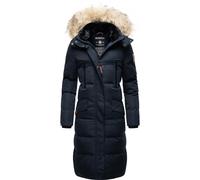 MARIKOO B890 Parka longue d'hiver chaude matelassée avec capuche pour femme, bleu marine, S