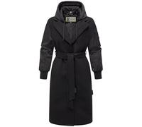MARIKOO Manteau de mi-saison chaud pour femme dans un mélange de matériaux tendance (style de trench et veste bomber) avec capuche amovible et ceinture à nouer Tjadee 16 XS-3XL, Noir , XS