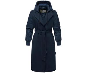 MARIKOO Manteau de mi-saison chaud pour femme dans un mélange de matériaux tendance (style de trench et veste bomber) avec capuche amovible et ceinture à nouer Tjadee 16 XS-3XL, bleu marine, L