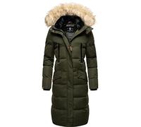 MARIKOO Manteau d'hiver chaud pour femme - Long - Avec fourrure synthétique amovible et capuche - Motif étoile de neige - Tailles XS à XXL, Olive, M
