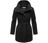 MARIKOO Manteau long trench pour femme, veste chaude de mi-saison en imitation laine avec capuche amovible Katalinaa 16 XS-3XL, Noir , XXL