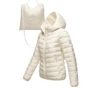 MARIKOO Mich EIN S à 3XL Veste de mi-saison légère pour femme, veste matelassée courte avec sac de transport cousu à l'intérieur pour un rangement facile et une suspension pratique, Blanc cassé., M