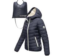 MARIKOO Mich EIN S à 3XL Veste de mi-saison légère pour femme, veste matelassée courte avec sac de transport cousu à l'intérieur pour un rangement facile et une suspension pratique, bleu marine, XL