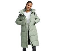 MARIKOO N001 Veste d'hiver pour femme (taille S à 3XL) - Veste matelassée, coupe longue, fentes latérales, capuche (amovible), veste chaude pour femme, Menthe fumée, M