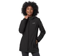 MARIKOO Veste demi-saison pour femme (XS-XXL) - Respirante, intérieur en tissu doux en velours, capuche, coupe-vent - Veste légère longue - Col montant, 3 poches, fermeture éclair allongée, 9 - Noir.,