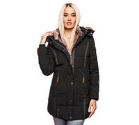 MARIKOO veste d'hiver chaude pour femmes, veste d'hiver matelassée doublée en fausse fourrure B658, Noir , M
