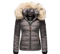 MARIKOO Veste d'hiver matelassée pour femme avec fourrure synthétique amovible Lerikaa XS-3XL, gris foncé, XXL