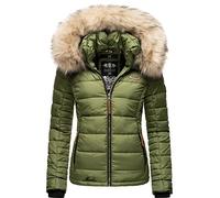 MARIKOO Veste d'hiver matelassée pour femme avec fourrure synthétique amovible Lerikaa XS-3XL, olive, XL