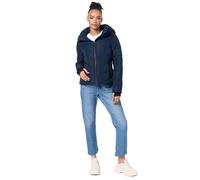 MARIKOO Veste d'hiver pour femme (XS-3XL) - Imperméable, chaude, capuche amovible, coupe-vent - Veste matelassée pour femme - Col montant, 4 poches, fermeture éclair allongée, bleu marine, XL