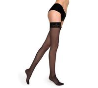 MARILYN Bas autofixant femme 15 deniers semi-mat autoportant érotique bas lycra avec dentelle 7 cm noir