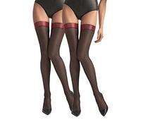 MARILYN Bas autofixants élégants avec bande Lurex 40 deniers, Noir (2 x noir et 2 x rouge), 42-44